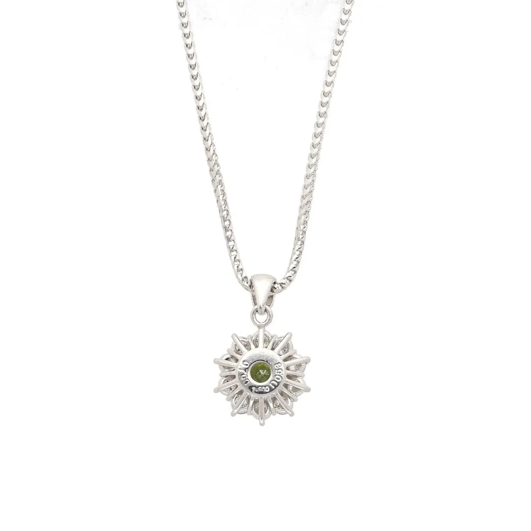 0.76 CTTW Green Diamond Floating Platinum Pendant 18k Gold Wheat Chain Necklace