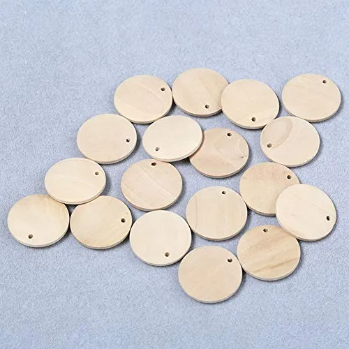 100 Pcs Natural Wood Pendants Charms Unfinished Wooden Earring Circles Pendants with Holes for DIY Earring Jewelry Making (20 MM)