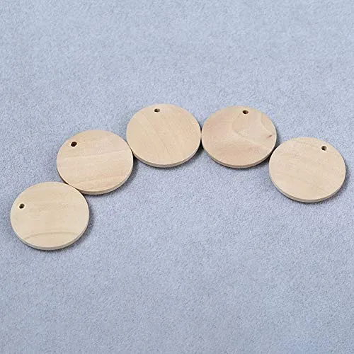 100 Pcs Natural Wood Pendants Charms Unfinished Wooden Earring Circles Pendants with Holes for DIY Earring Jewelry Making (20 MM)