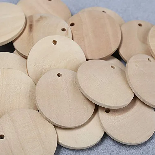 100 Pcs Natural Wood Pendants Charms Unfinished Wooden Earring Circles Pendants with Holes for DIY Earring Jewelry Making (20 MM)