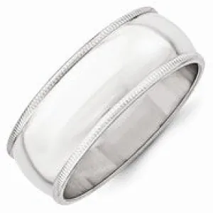 10k White Gold 8mm Milgrain Half Round Wedding Band Ring