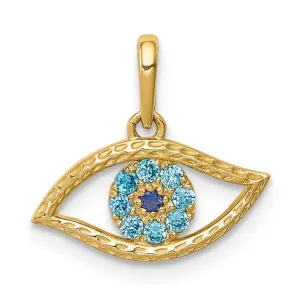 10k Yellow Gold Blue CZ Eye Pendant