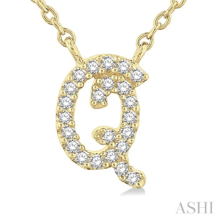 1/10 Ctw Initial 'Q' Round cut Diamond Pendant With Chain in 10K Yellow Gold