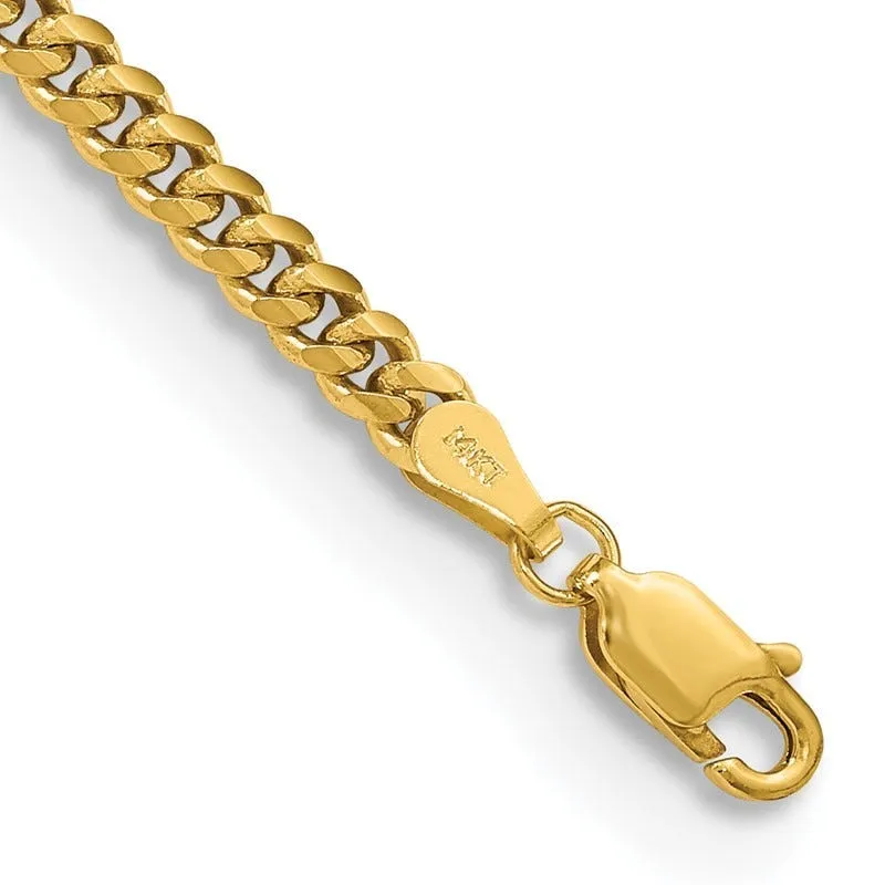 14K 3.5mm Solid Miami Cuban Link with Lobster Clasp Bracelet