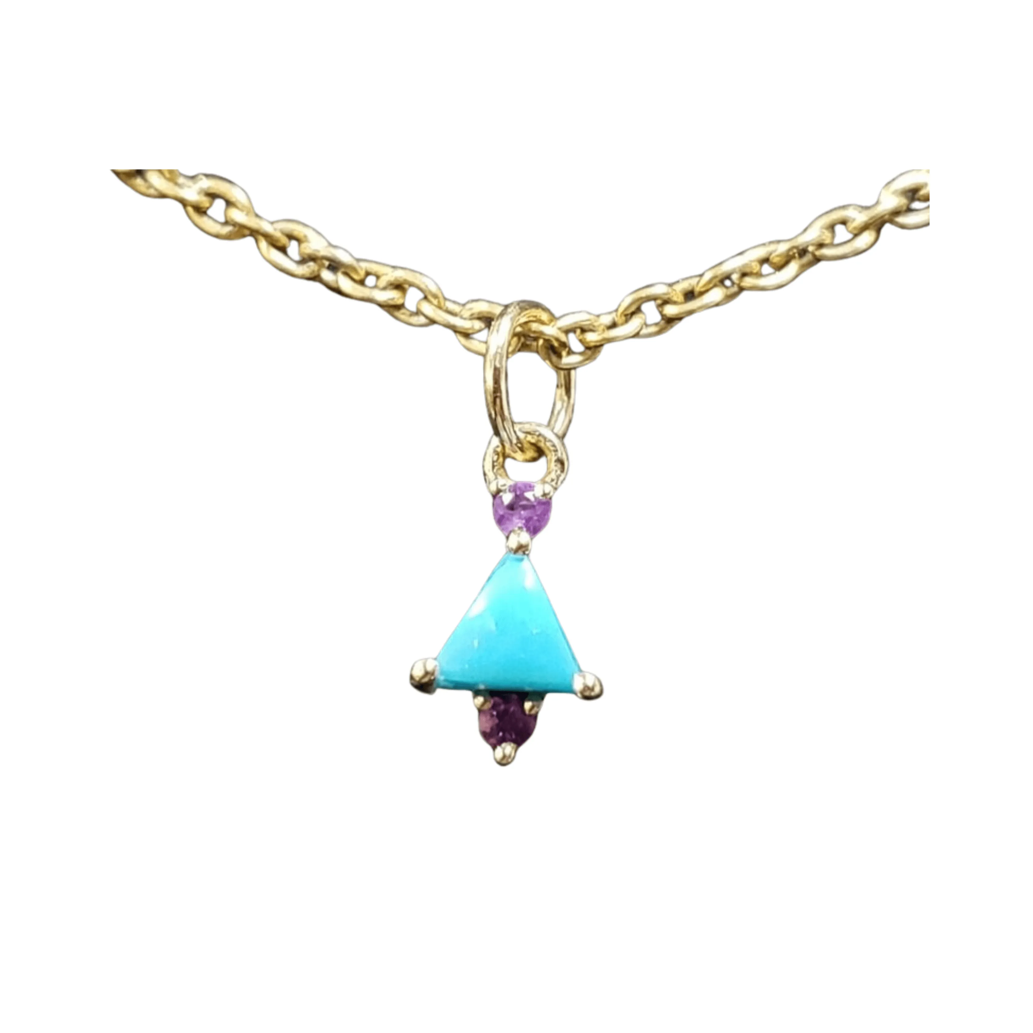 14k Gold Arizona Sleeping Beauty Turquoise with Amethyst Pendant