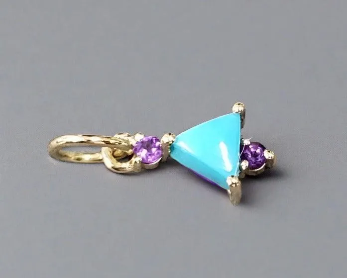 14k Gold Arizona Sleeping Beauty Turquoise with Amethyst Pendant