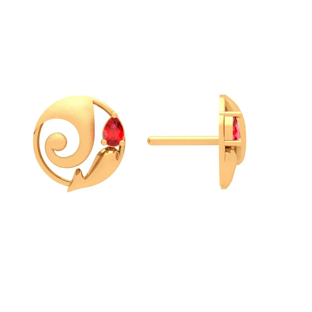 14k Lord Ganesha Themed Gold Earrings With Red Gemstone From Online Exclusive