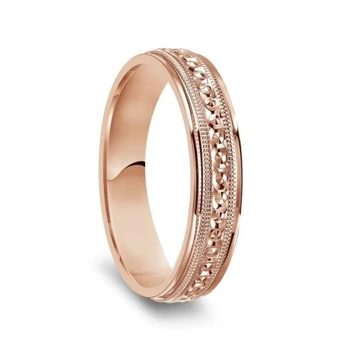 14k Rose Gold Milgrain Accented Women’s Polished Wedding Ring - 4mm & 6mm