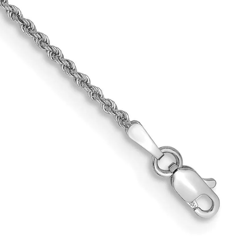 14K White Gold 7 inch 1.5mm Regular Rope with Lobster Clasp Chain Bracelet