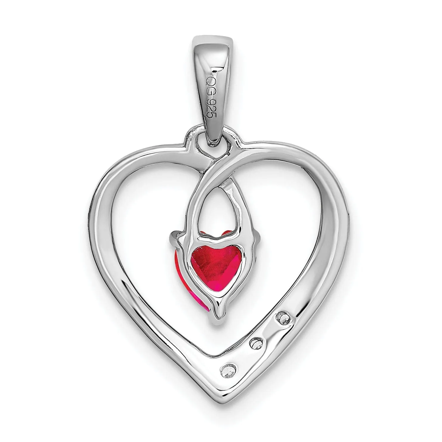 14k White Gold Polished Finish Women's 0.5-CT Ruby & 0.02-CT Diamond Swirl Loop Design Heart Charm Pendant