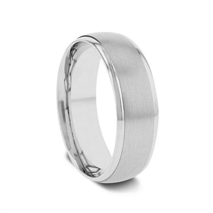 14K White Gold Ring with Slightly Raised Brushed Center and Polished Edges - 5mm - 7mm