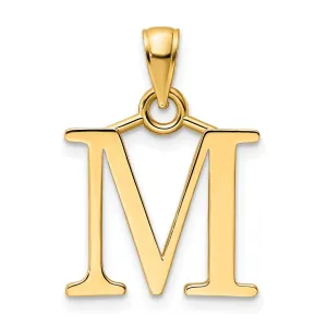 14K Yellow Gold Block Design Large Initial Letter M Charm Pendant