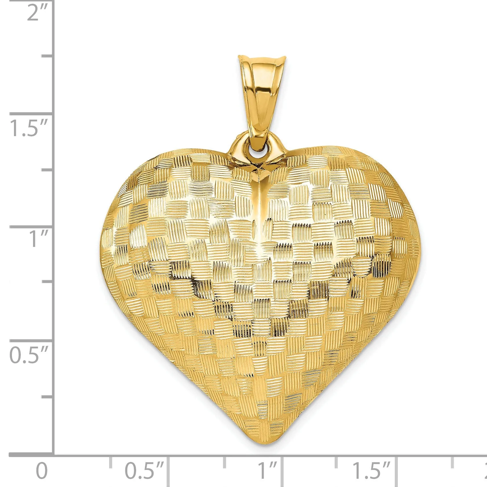 14K Yellow Gold Hollow Polished Diamond Cut Finish Weave Pattern Design 3-Dimensional Puff Heart Charm Pendant