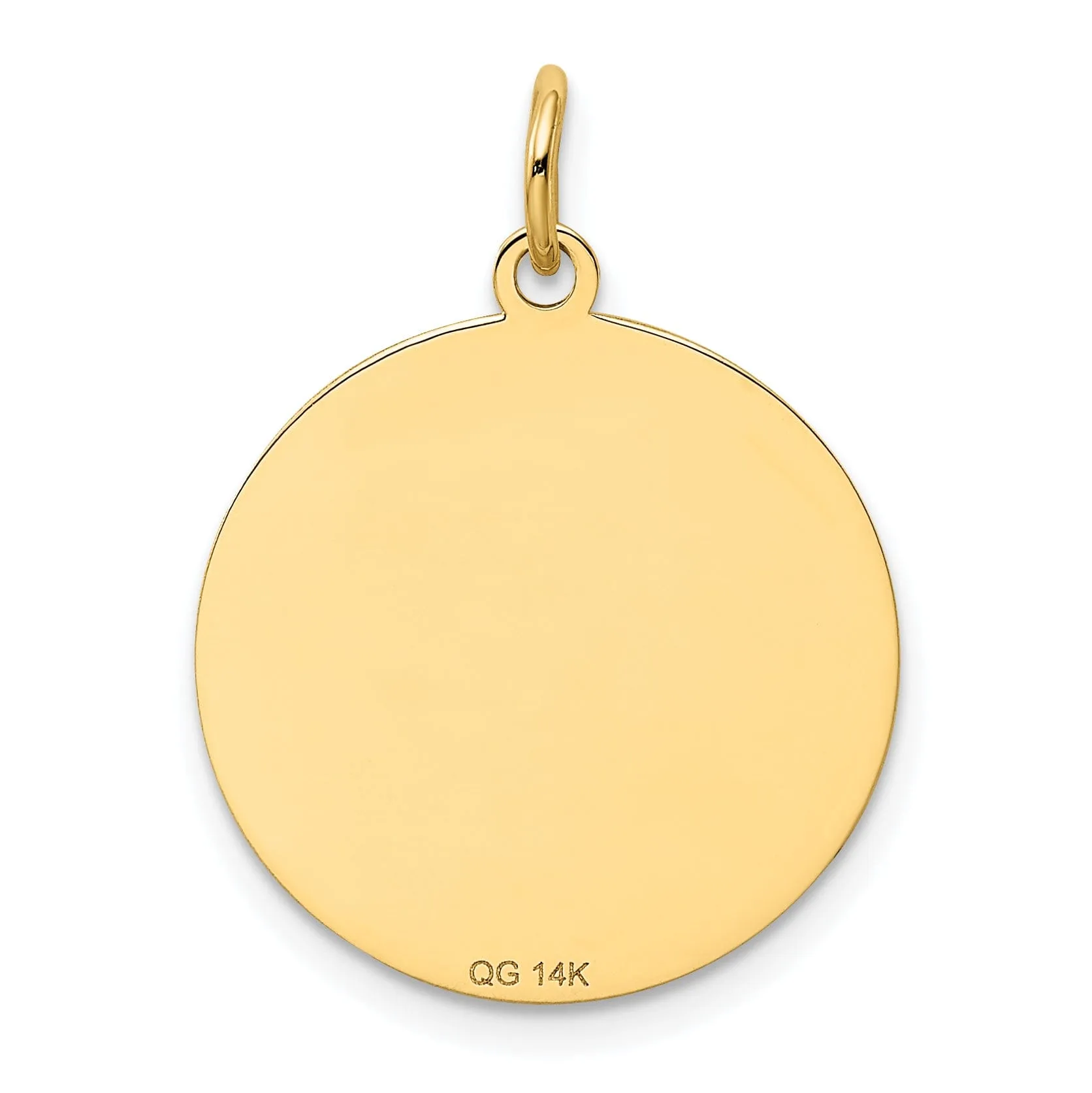 14k Yellow Gold Polished Finish Flat Back Beagle Dog Engravable Disc Round Shape Charm Pendant