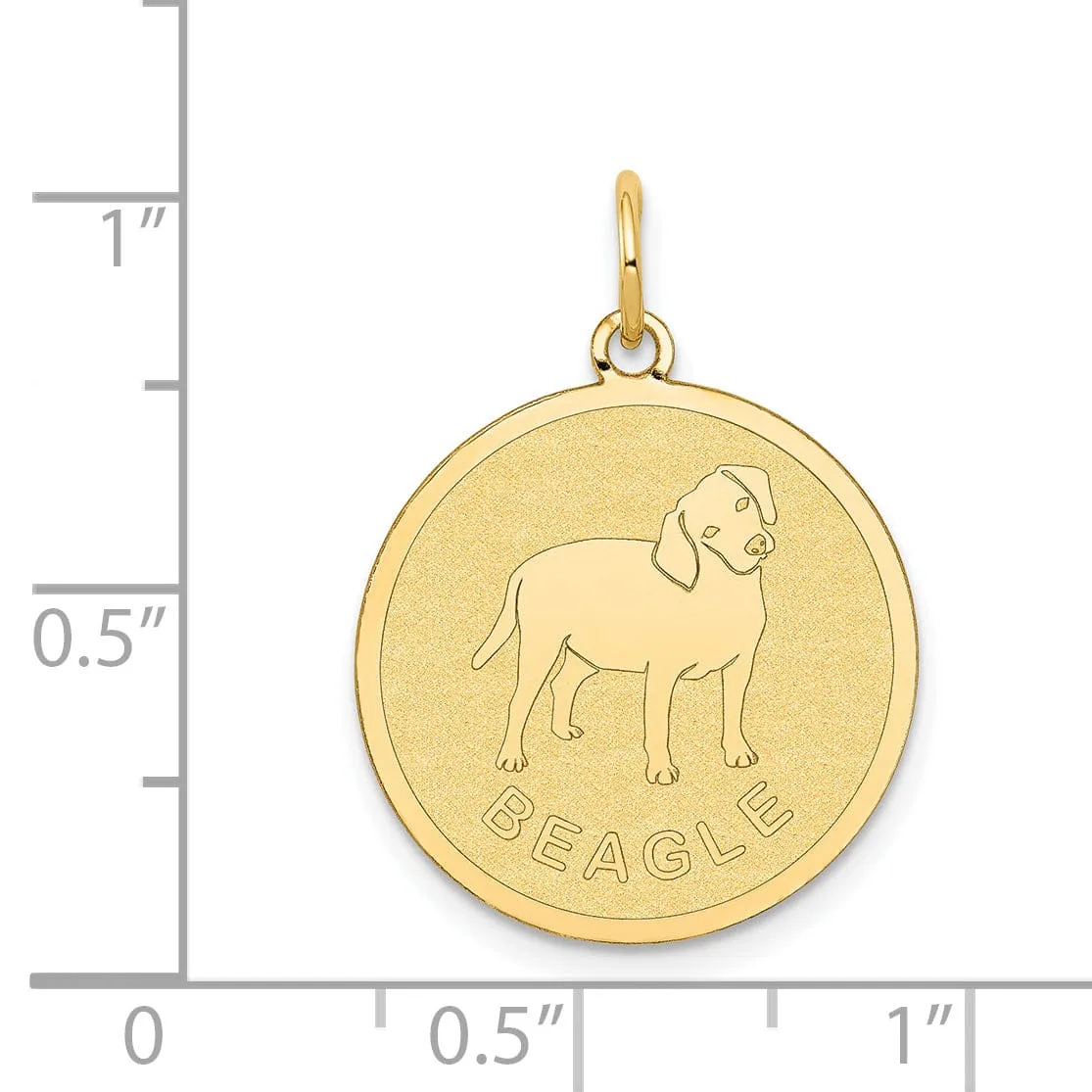 14k Yellow Gold Polished Finish Flat Back Beagle Dog Engravable Disc Round Shape Charm Pendant