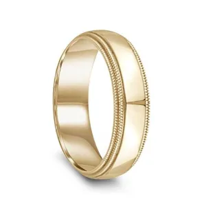 14k Yellow Gold Polished Flat Ring with Double Milgrain Step Edges - 6mm