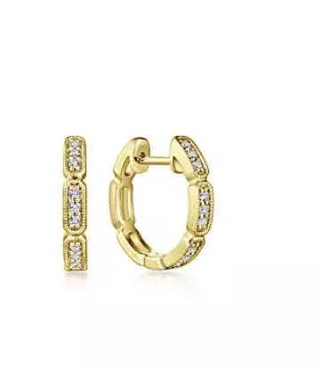 14K Yellow Gold Segmented 10mm Diamond Huggies