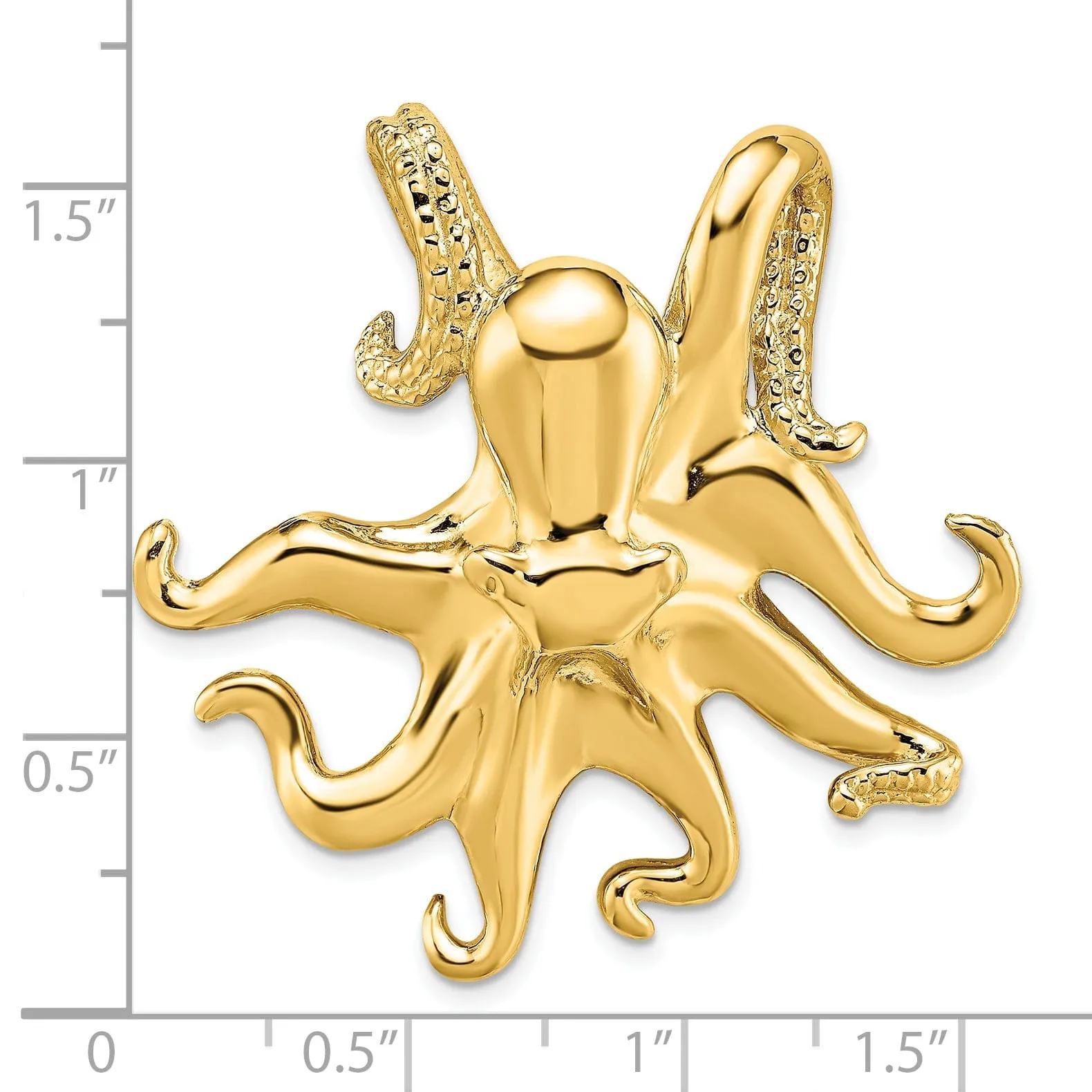 14K Yellow Gold Solid Casted Polished and Textured Finish Octopus Slide