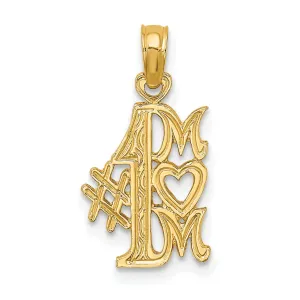 14K Yellow Gold Textured Polished Finish Solid #1 MOM Script Design Charm Pendant