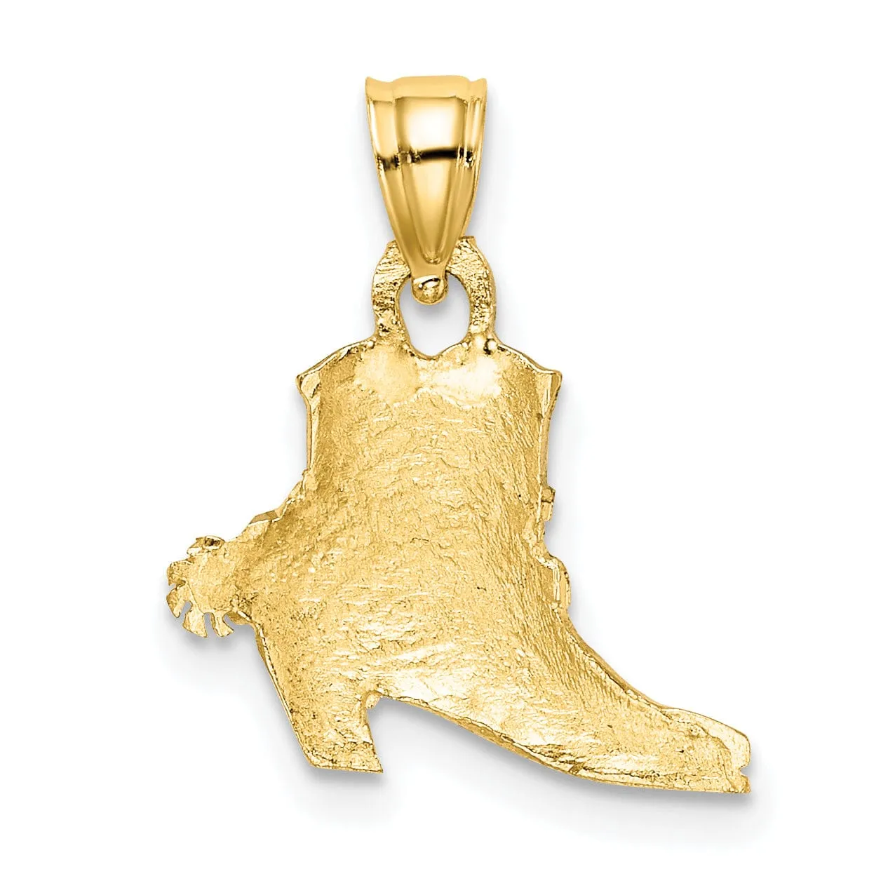 14k Yellow Gold White Rhodium Textured Polished Finish Cowboy Boot Charm Pendant