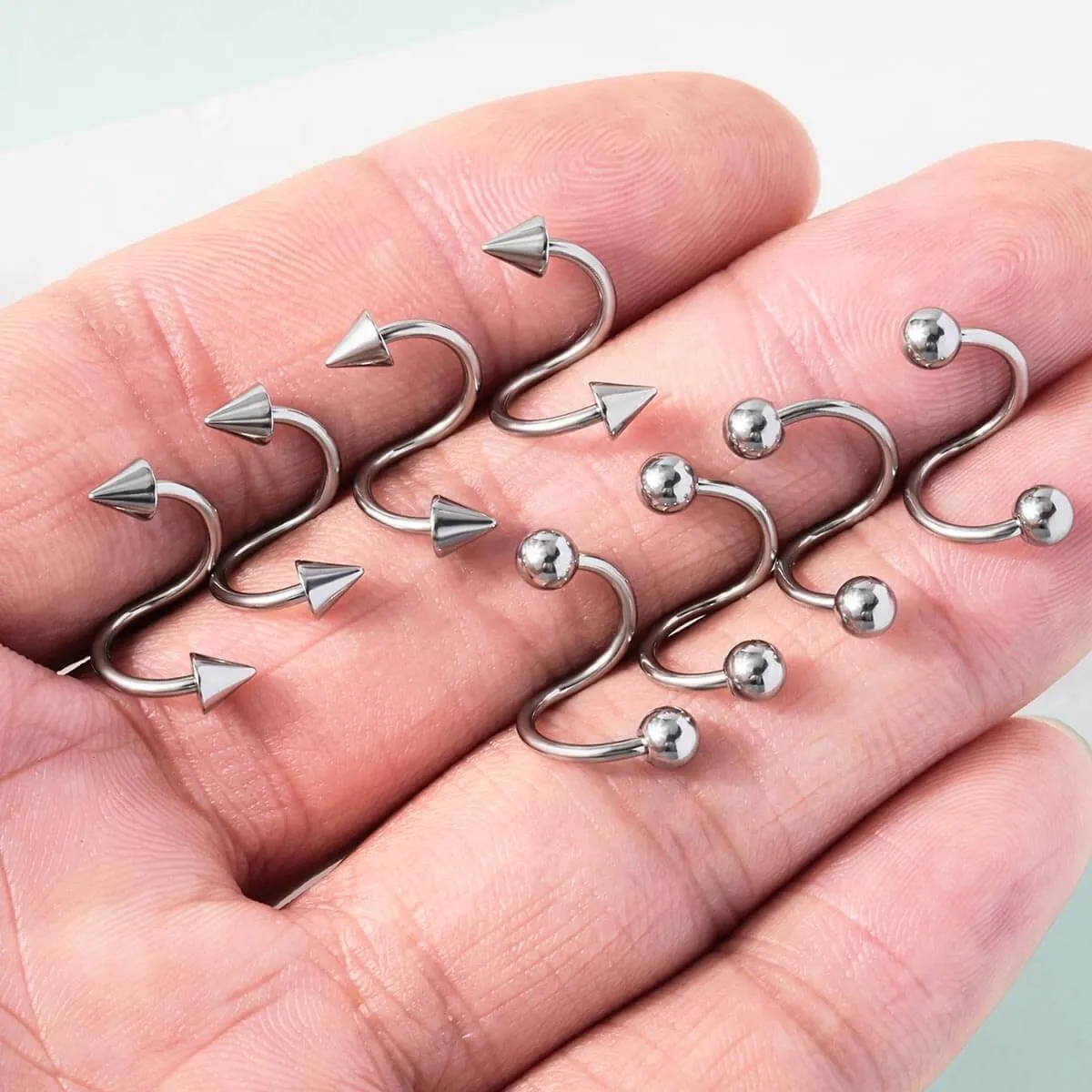 16G 8PCS Basic Ball Spike Twisted Spiral Helix Ring Lip Ring Set