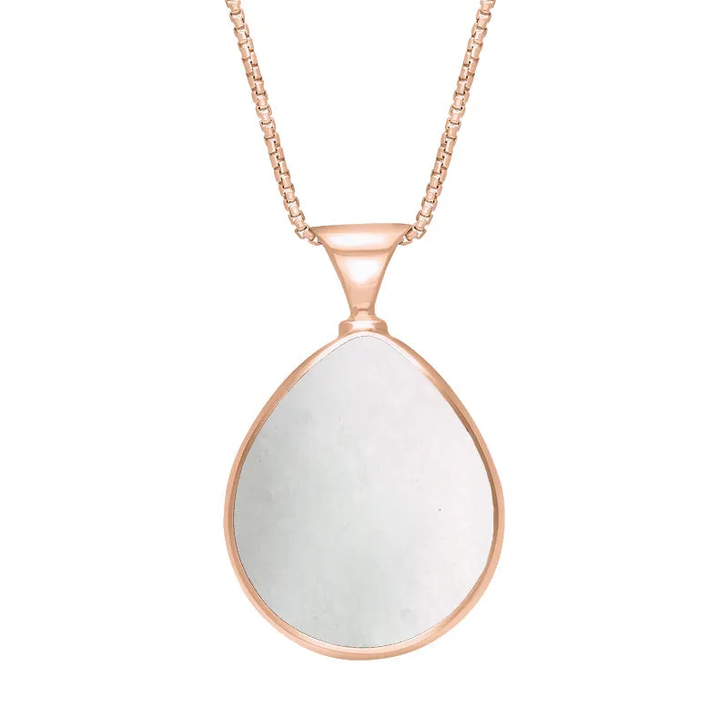 18ct Rose Gold Blue John Mother of Pearl Queens Jubilee Hallmark Double Sided Pear-shaped Necklace