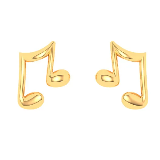 18KT Musical Note Shaped Gold Stud Earrings From Online Exclusive Collection