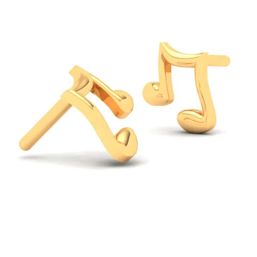 18KT Musical Note Shaped Gold Stud Earrings From Online Exclusive Collection