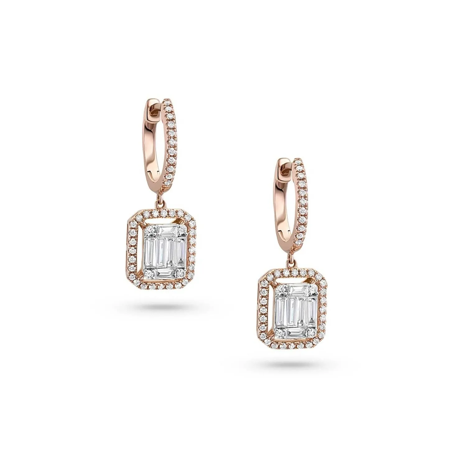 18kt Rose Gold Diamond Chandelier Rectangular Earrings