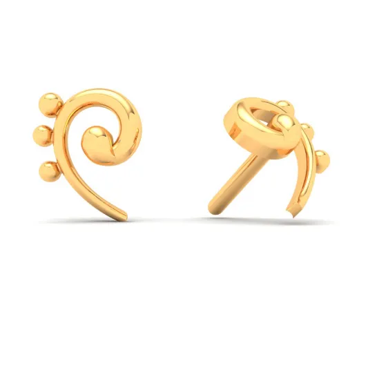 18KT Unique Kolka Shape Three Dots Gold Stud Earrings From Online Exclusive Collection