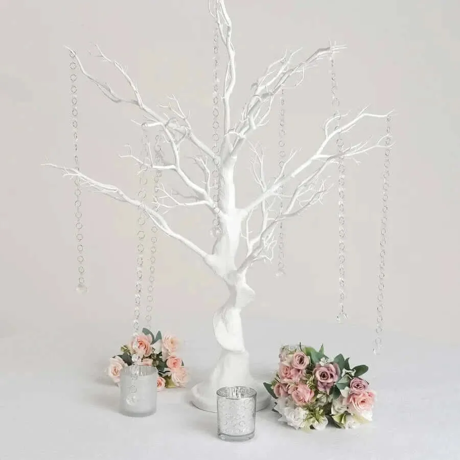 30" White Glittered Manzanita Tree with Acrylic Chains