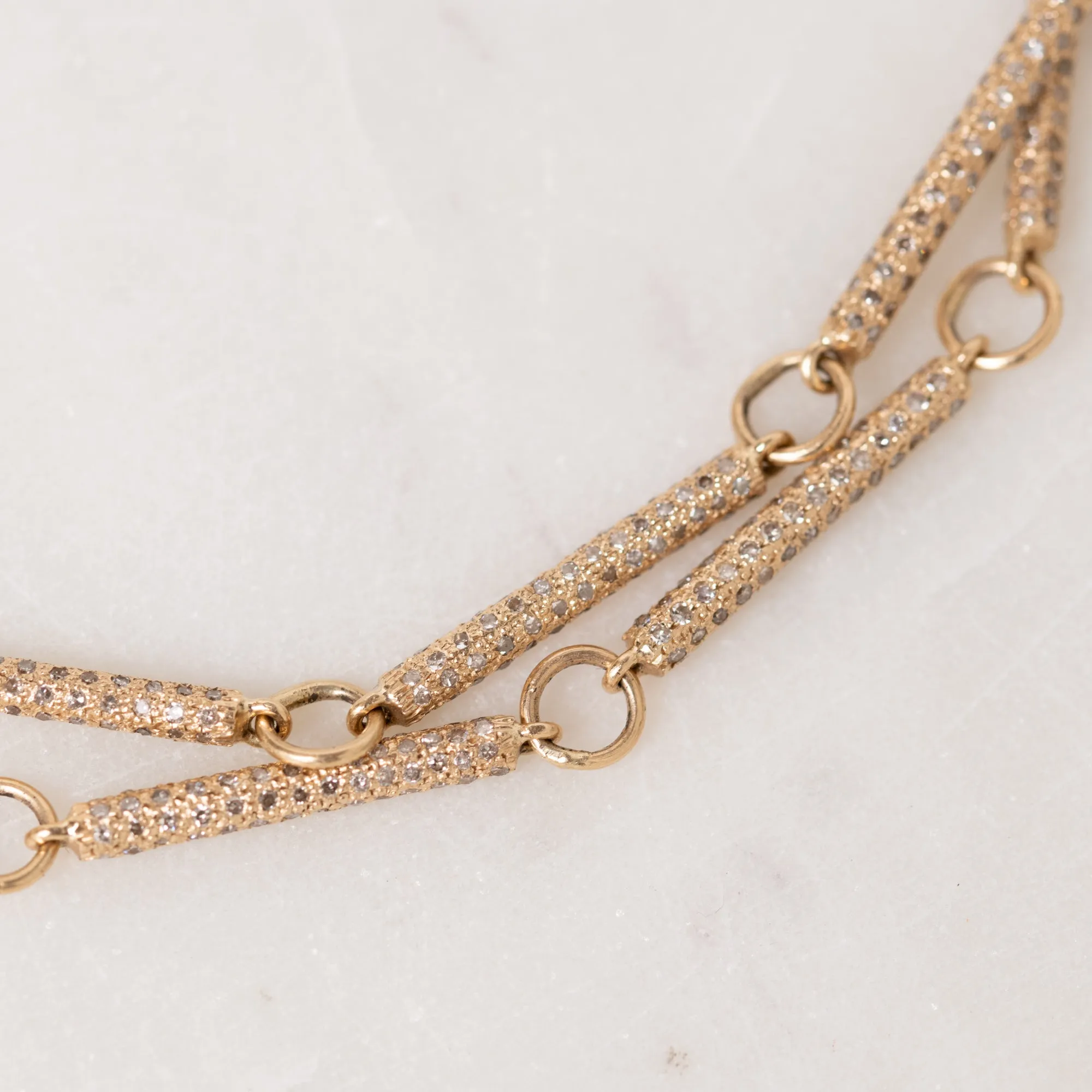 36 Gold and Diamond Bar Link Necklace with Diamond Clasp