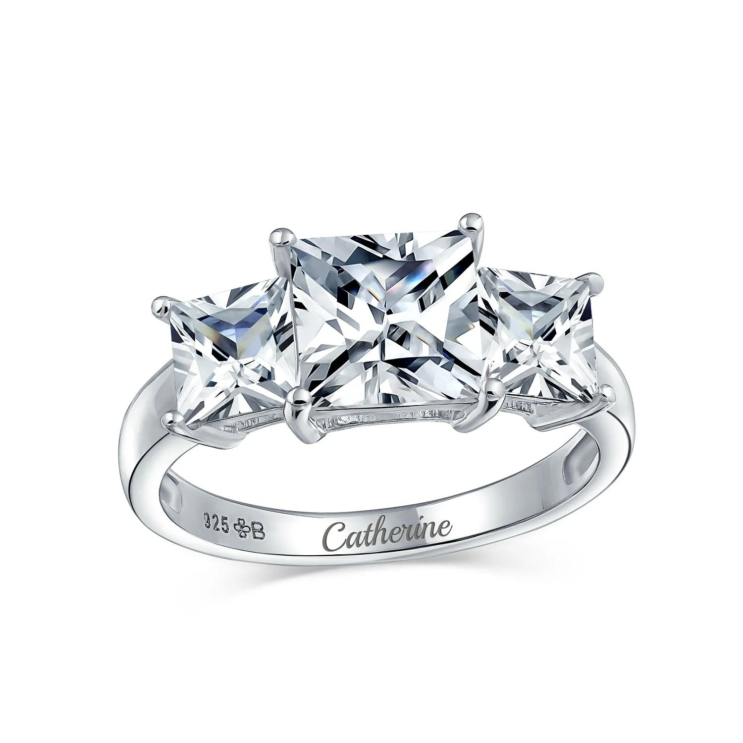 3CTW Princess Cut CZ Promise Ring, Three Stone Engagement Ring in Sterling Silver