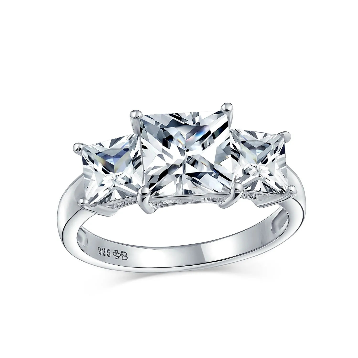 3CTW Princess Cut CZ Promise Ring, Three Stone Engagement Ring in Sterling Silver