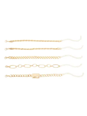 5-Piece Gold-Tone Chain Bracelets Set