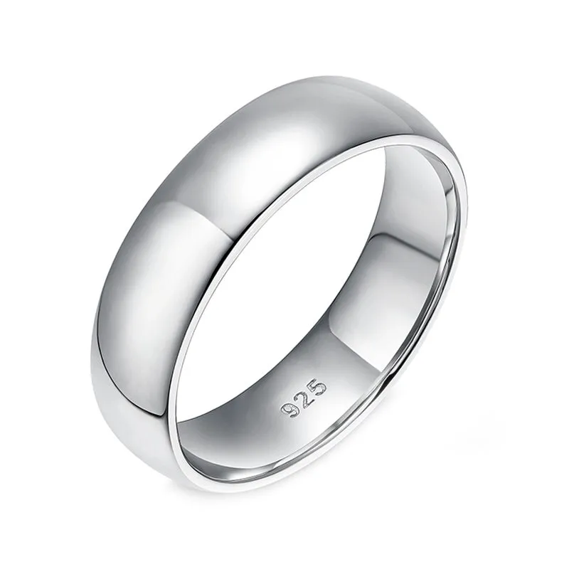 6mm Sterling Silver Men's Pure Dome Wedding Ring