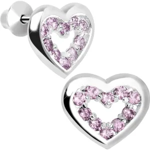 .925 Sterling Silver June CZ Open Heart Youth Screwback Earrings