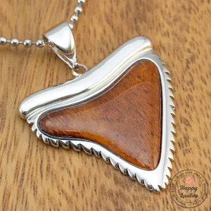 925 Sterling Silver Shark 'Mano' Tooth Pendant with Hawaiian Koa Wood Inlay