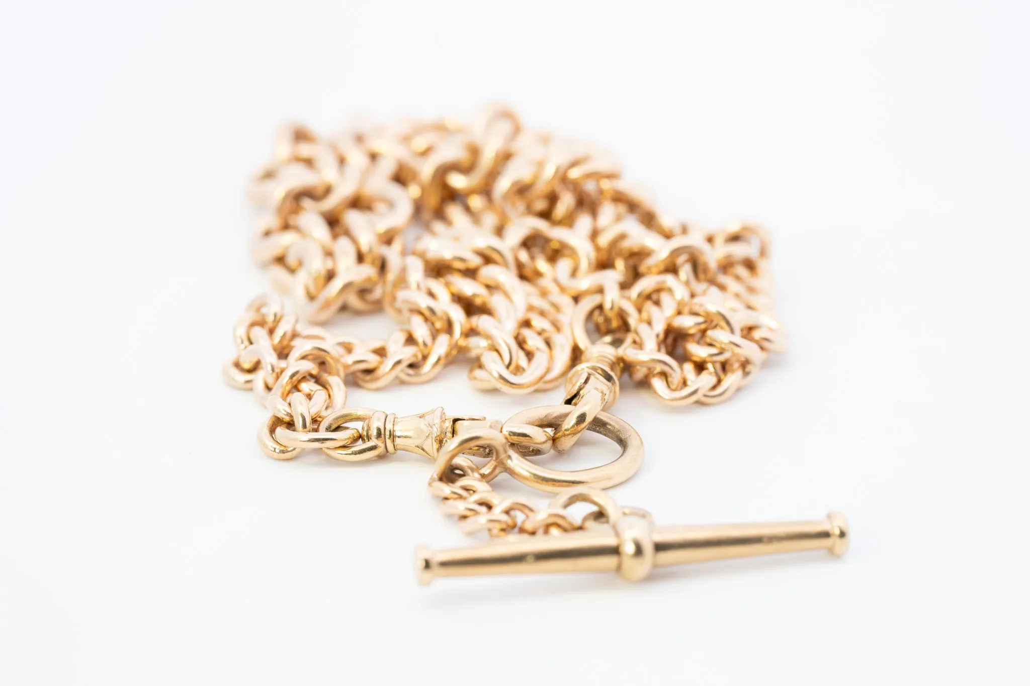 9ct Yellow Gold Graduated Curb Link Fob Chain