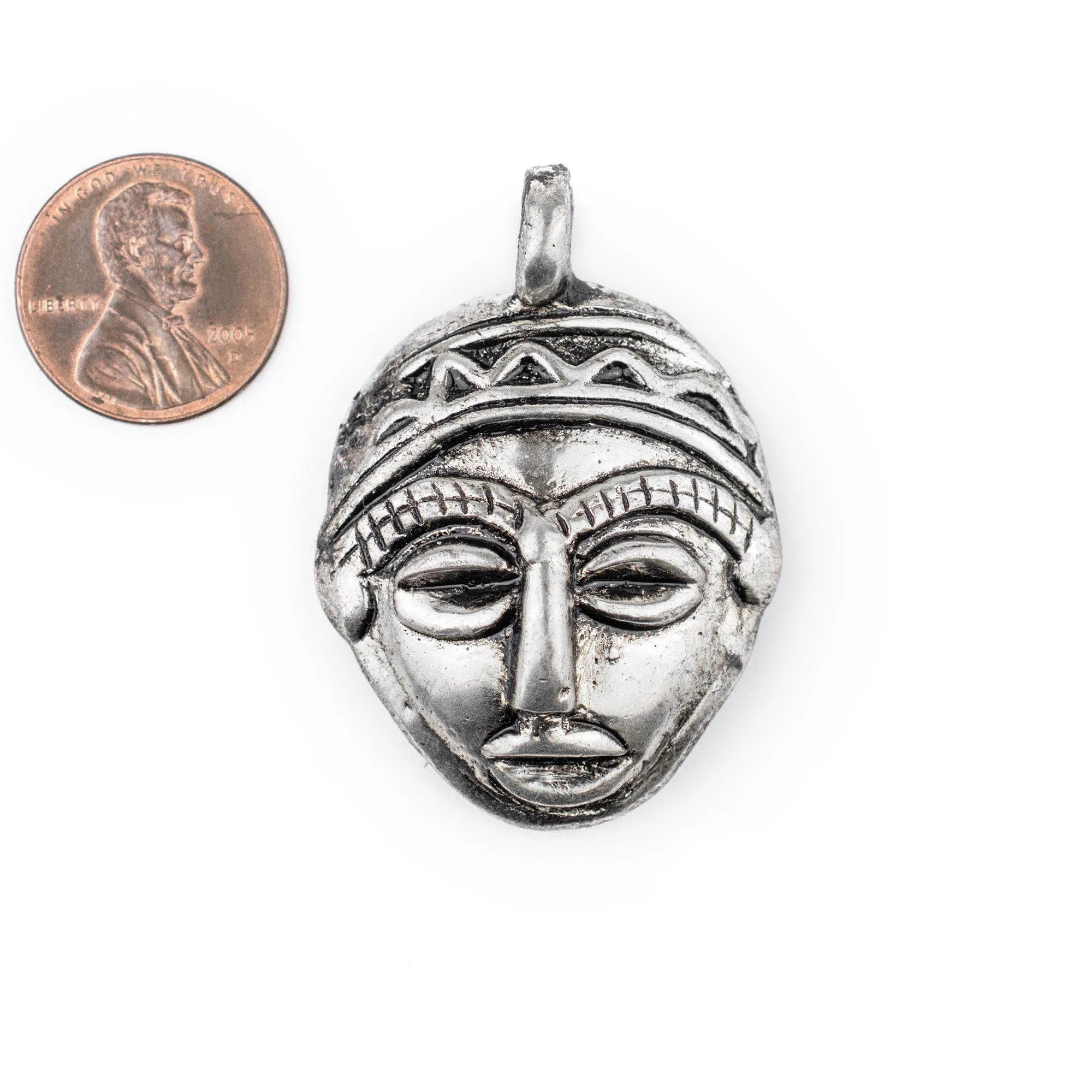 African Silver Mask Pendant (30x45mm)