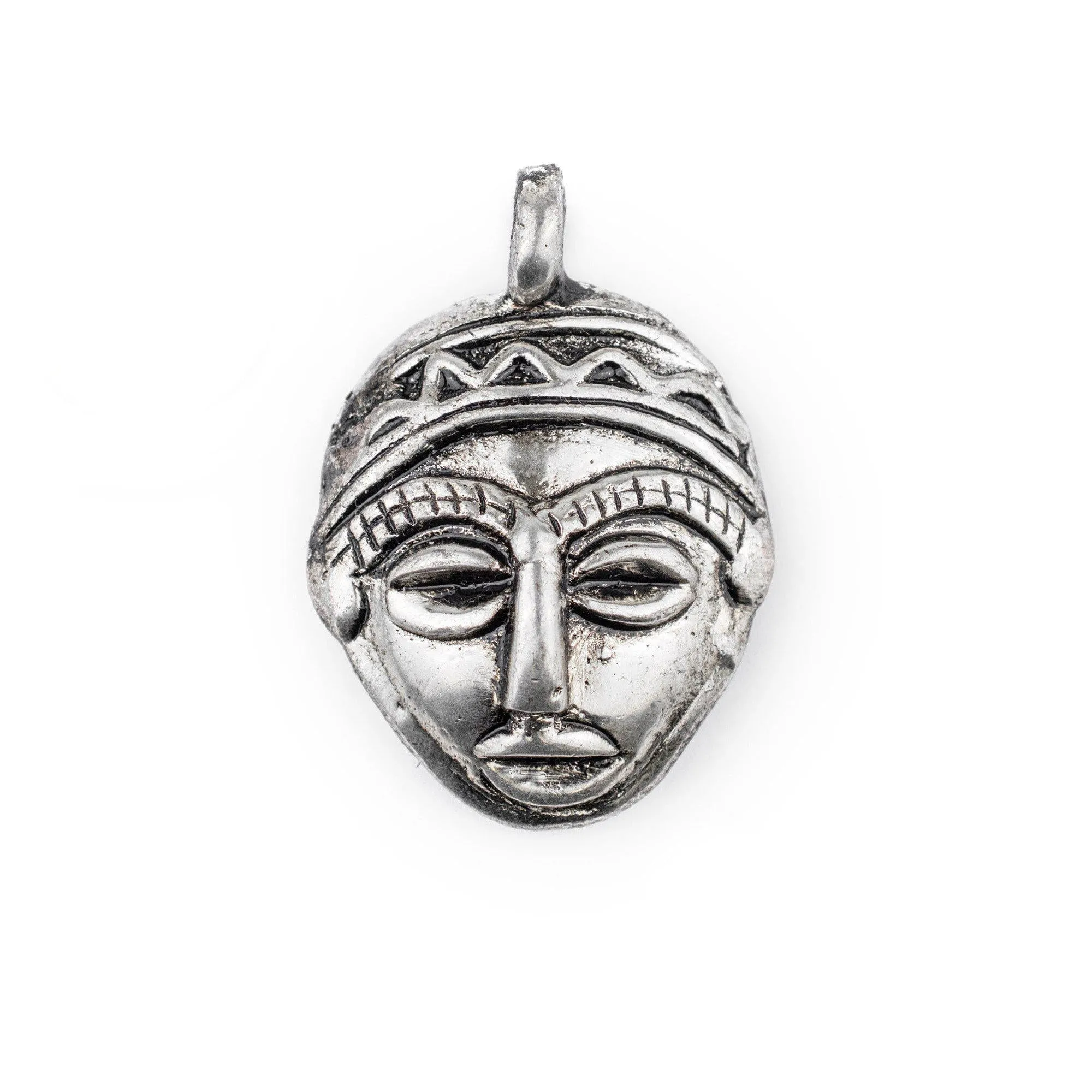 African Silver Mask Pendant (30x45mm)