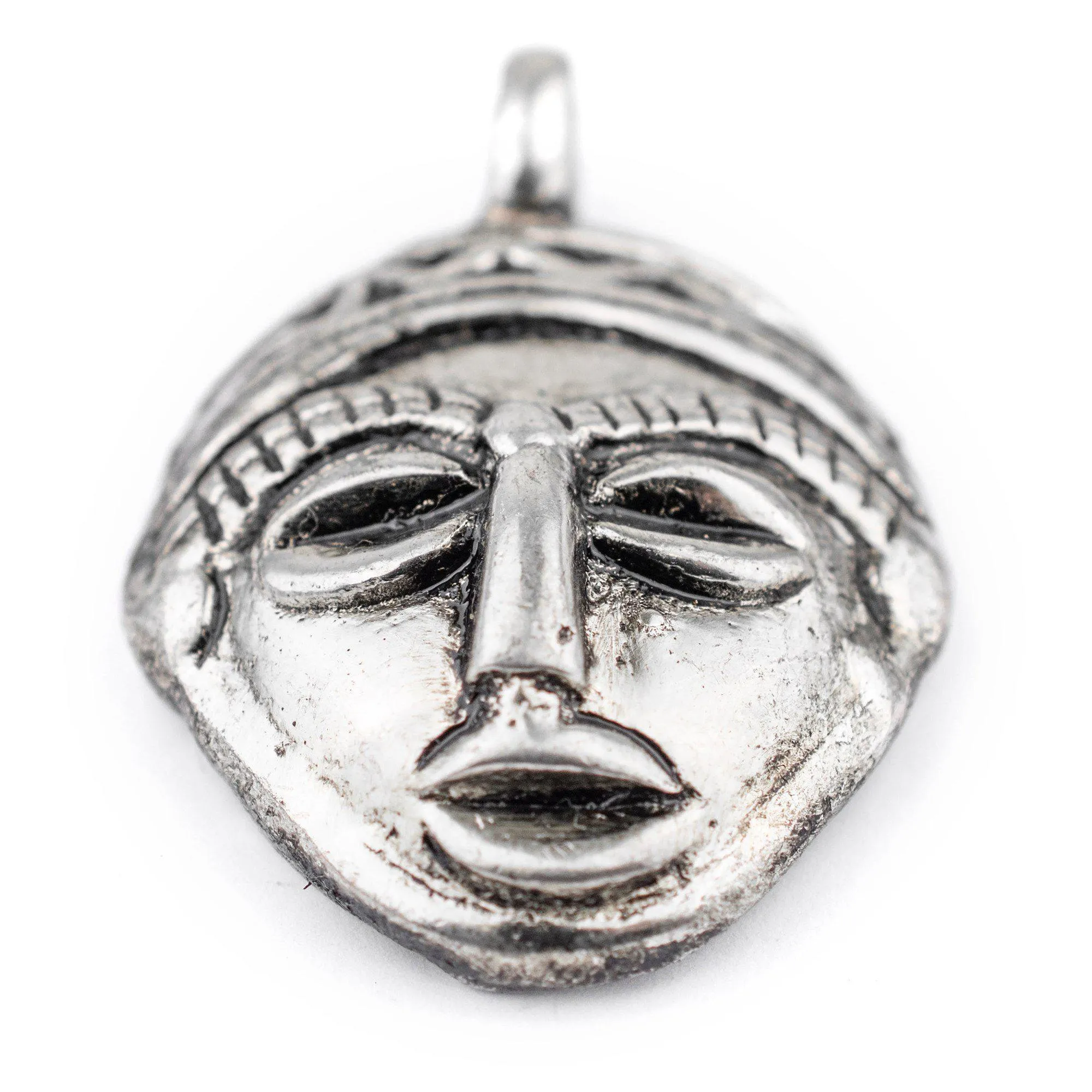 African Silver Mask Pendant (30x45mm)