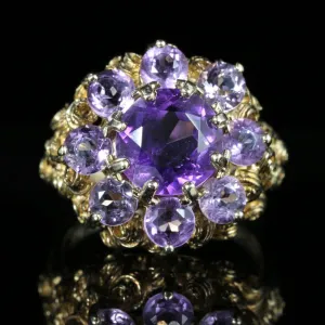 Amethyst Gold Large Cluster Ring 9Ct Gold