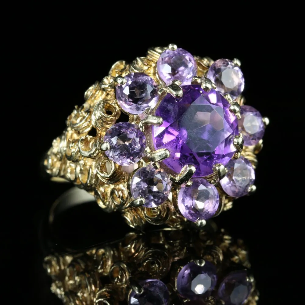 Amethyst Gold Large Cluster Ring 9Ct Gold