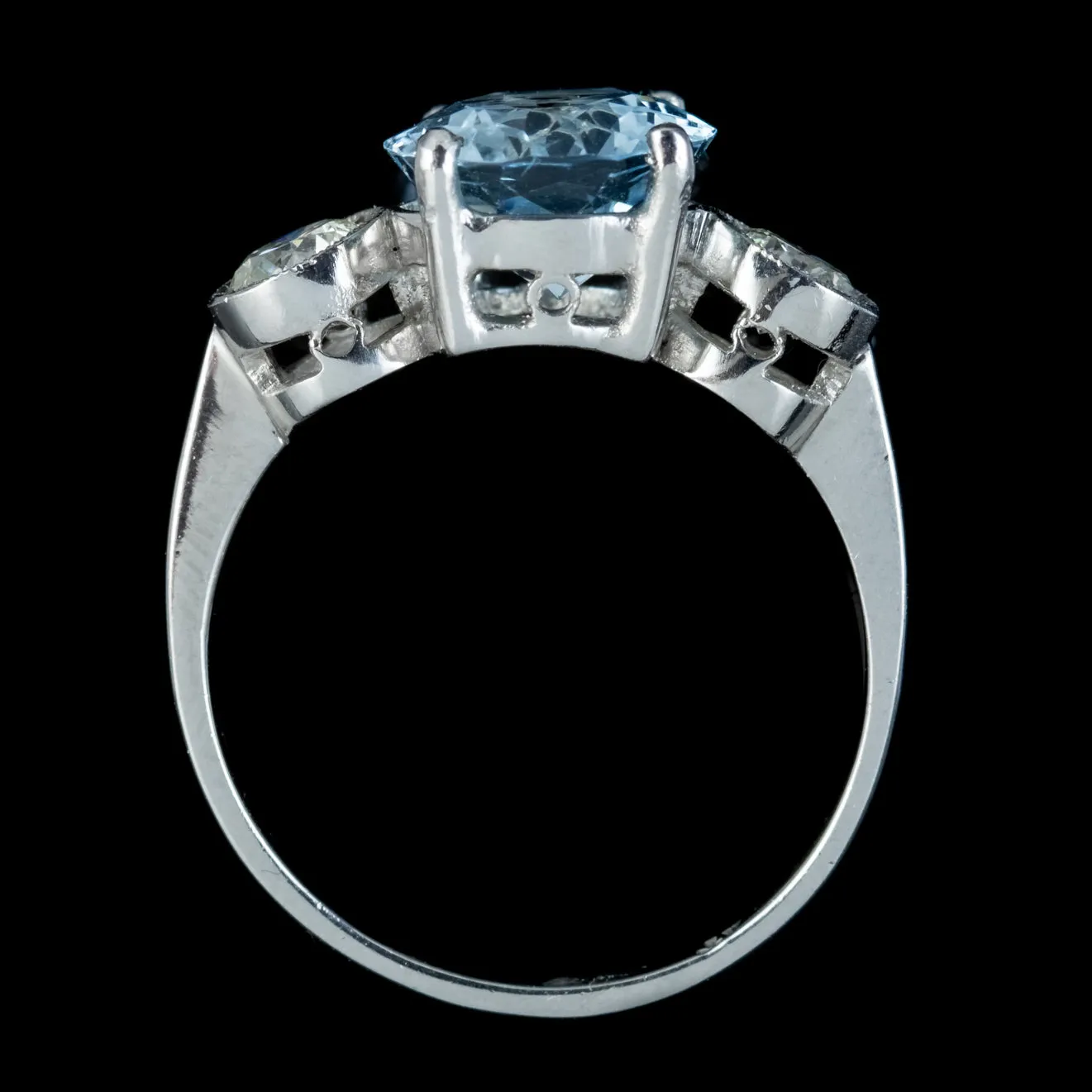 Antique Edwardian Aquamarine Diamond Trilogy Ring Platinum 3.25ct Aqua Circa 1910