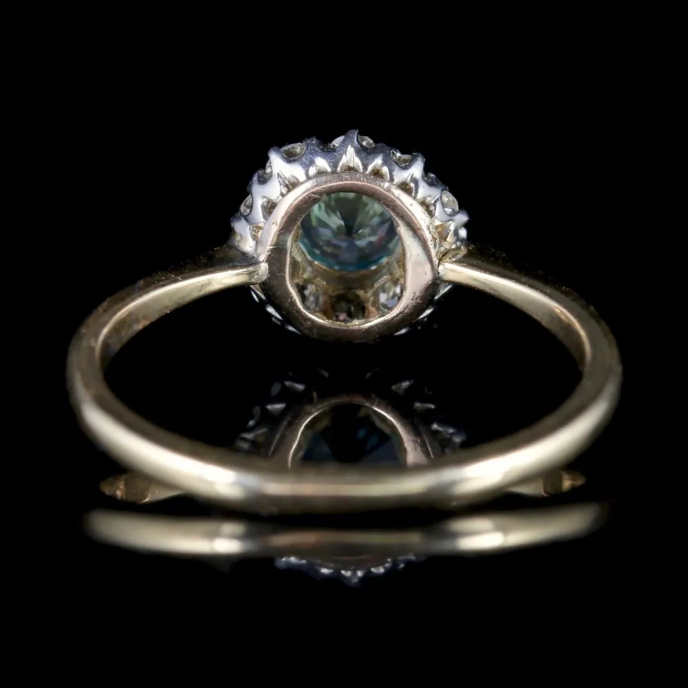 Antique Edwardian Blue Zircon Diamond Cluster Ring Circa 1915