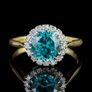 Antique Edwardian Blue Zircon Diamond Ring 2.5Ct Zircon 18Ct Gold Circa 1910