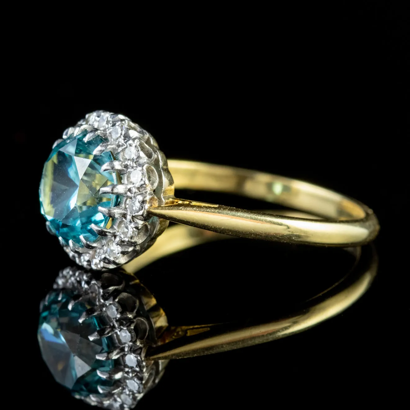 Antique Edwardian Blue Zircon Diamond Ring 2.5Ct Zircon 18Ct Gold Circa 1910