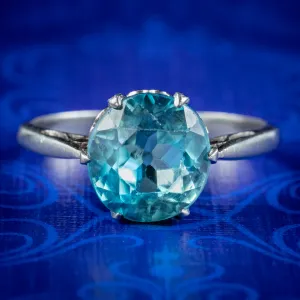 Antique Edwardian Blue Zircon Solitaire Ring 3.30ct Zircon Circa 1905