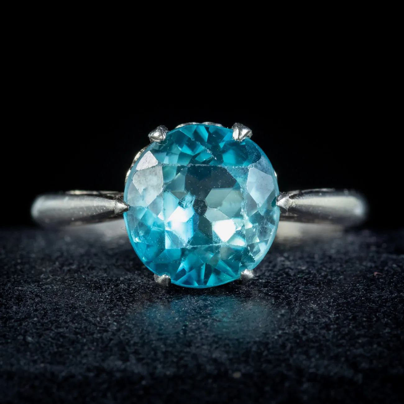 Antique Edwardian Blue Zircon Solitaire Ring 3.30ct Zircon Circa 1905